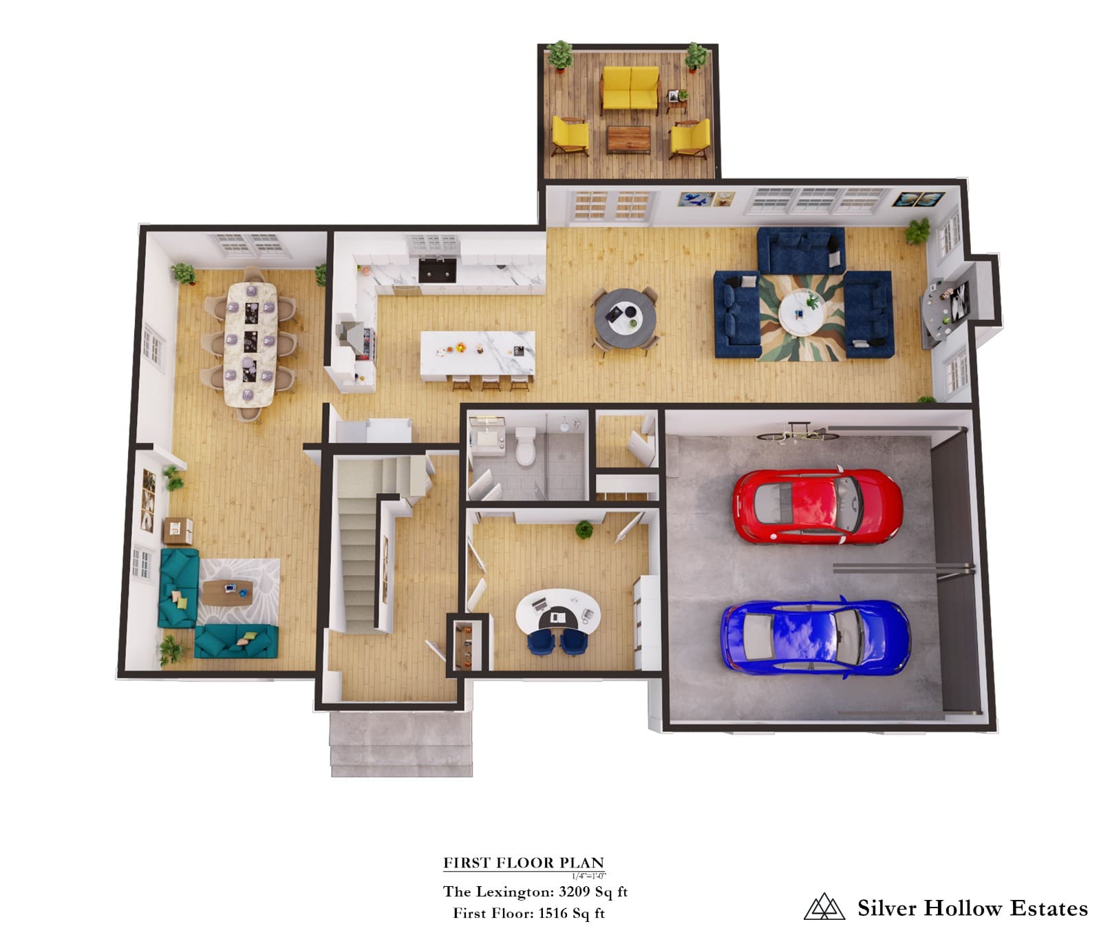 3D Floor Plan Render of a Single Family House Floor Level 1 (2)